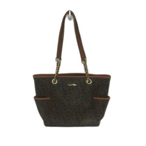 Calvin Klein Dark Brown Leather Monogram Hayden Saffiano Tote EUC